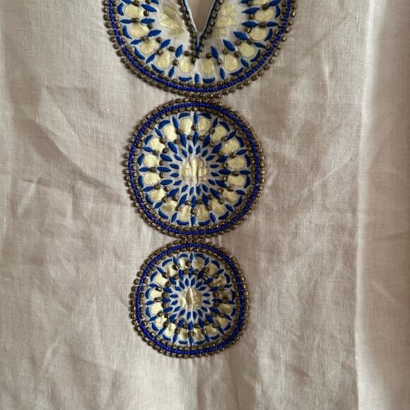 Lilly Pulitzer Cream Blue Embroidered Beaded Linen Tunic Blouse Women's size S - Picture 3 of 6